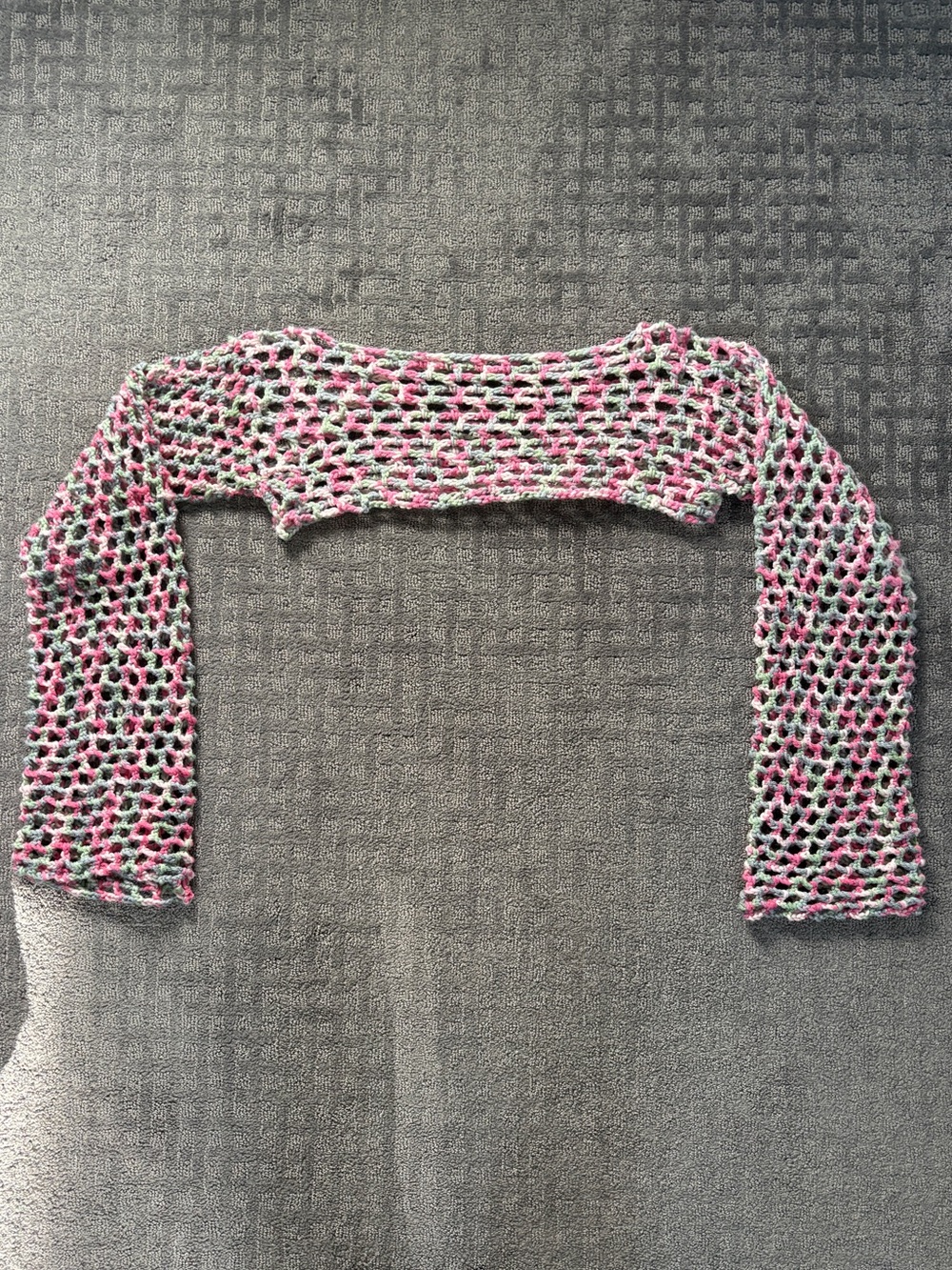 Handmade Crochet Cropped Bolero Shrug in Pink and Green